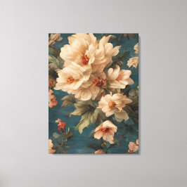 Vintage Exquisite White and Lush Coral Red Flowers Canvastryck