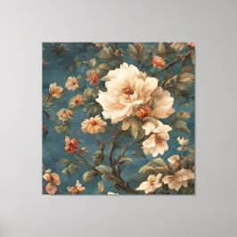 Vintage Exquisite White and Lush Coral Red Flowers Canvastryck