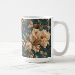 Vintage Exquisite White and Lush Coral Red Flowers Kaffemugg