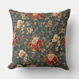 Vintage Exquisite White and Lush Coral Red Flowers Kudde