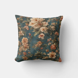 Vintage Exquisite White and Lush Coral Red Flowers Kudde