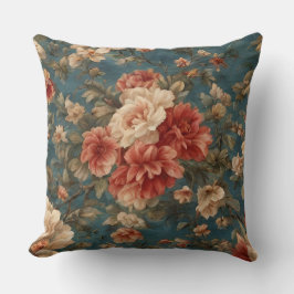 Vintage Exquisite White and Lush Coral Red Flowers Kudde