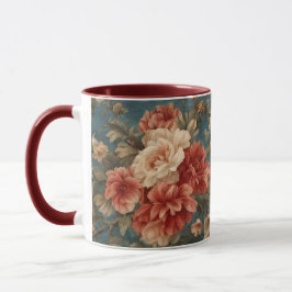 Vintage Exquisite White and Lush Coral Red Flowers Mugg