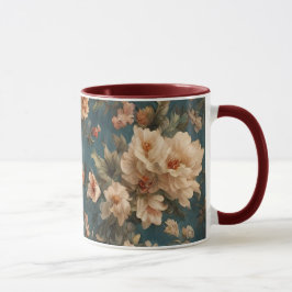 Vintage Exquisite White and Lush Coral Red Flowers Mugg