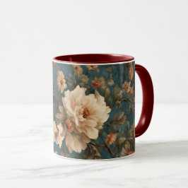 Vintage Exquisite White and Lush Coral Red Flowers Mugg