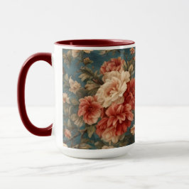 Vintage Exquisite White and Lush Coral Red Flowers Mugg