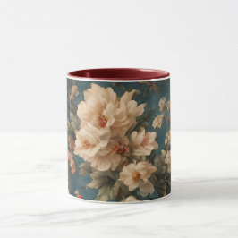 Vintage Exquisite White and Lush Coral Red Flowers Mugg