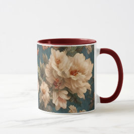 Vintage Exquisite White and Lush Coral Red Flowers Mugg