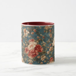 Vintage Exquisite White and Lush Coral Red Flowers Mugg