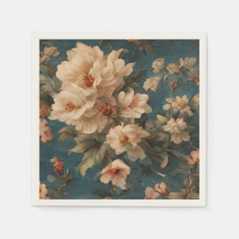 Vintage Exquisite White and Lush Coral Red Flowers Pappersservett