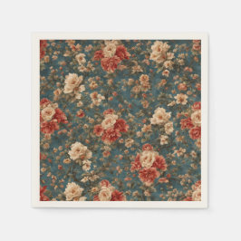 Vintage Exquisite White and Lush Coral Red Flowers Pappersservett