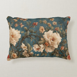 Vintage Exquisite White and Lush Coral Red Flowers Prydnadskudde