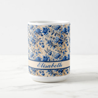 Vintage Fabric Frankrike Blåa blommor | Ditt namn Kaffemugg