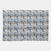 Vintage Fabric Toile de Jouy Frankrike Blåa blommo