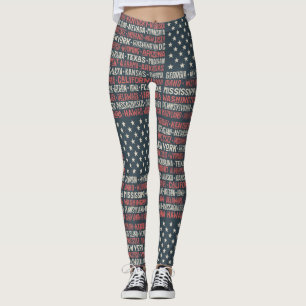 Vintage Faded American Flagga State Namn Ord Art Leggings