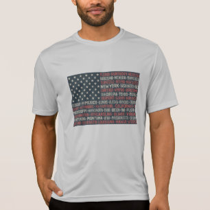 Vintage Faded American Flagga State Namn Ord Art T Shirt