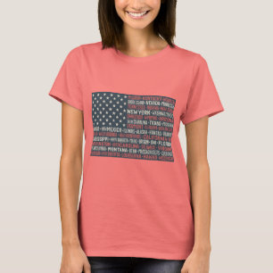Vintage Faded American Flagga State Namn Ord Art T Shirt