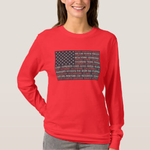 Vintage Faded American Flagga State Namn Ord Art T Shirt