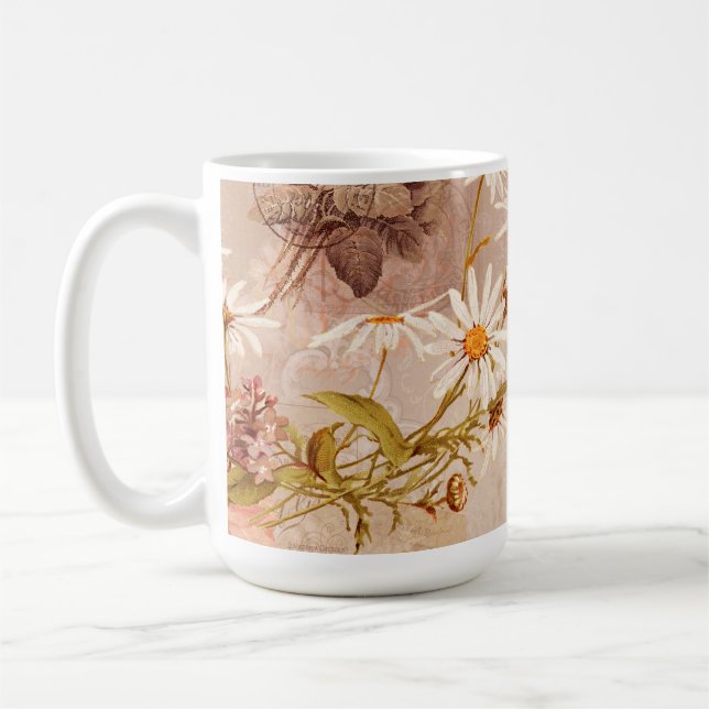 Vintage Faded Autumn i Paris Damask Tapet Kaffemugg (Vänster)