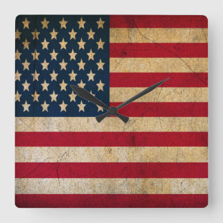 Vintage Faded Old US American Flagga Antique Grung Fyrkantig Klocka