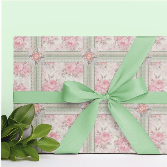 Vintage Faded Roses All Occasion  Presentpapper (Beautiful roses and lace all occasion gift wrap!)