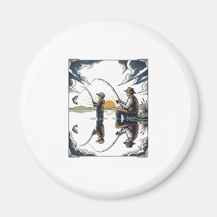 Vintage Fader och Barn Fiske Gravyr T-Shirt D Magnet