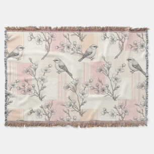 Vintage Fågel Blossom Toile Rand (2) Filt