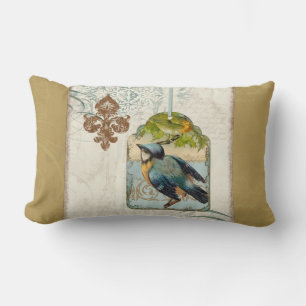 Vintage Fågel Fleur de Lis Songbird virvlar runt Lumbarkudde