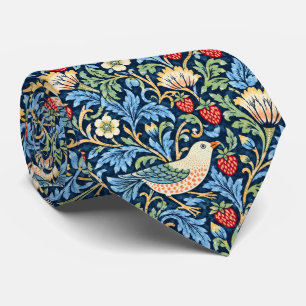 Vintage fågel-, jordgubbs- och blommigt mönster slips