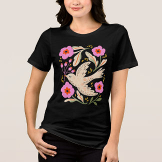 Vintage Fågel och Blommig Folkkonst T Shirt