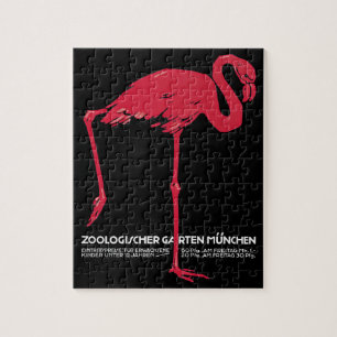 Vintage Fågel Rosa Flamingo i Tyskland München Zoo Pussel