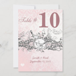 Vintage Fågel Rosa Musikalisk Rull Bröllopsbord Nr Inbjudningar