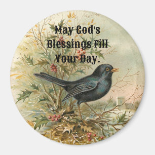Vintage Fågel Rund Magnet
