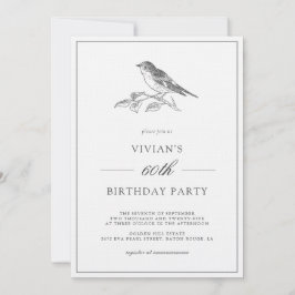 Vintage Fågel Svart Och Vit 60-årsdag Inbjudningar