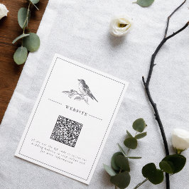 Vintage Fågel Svart Och Vit QR-kod Bröllop Tilläggskort