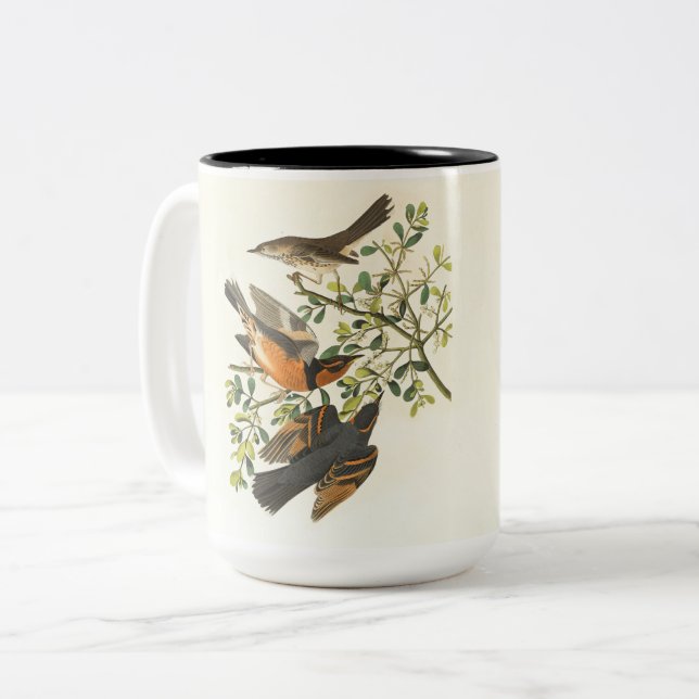 Vintage Fågel & Vildblomma Kaffemugg | Elegant Nat (Framsida vänster)