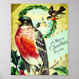 Vintage, fågeljul, Helgdag Poster