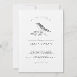 Vintage Fågelsvart och vit Möhippa Inbjudningar