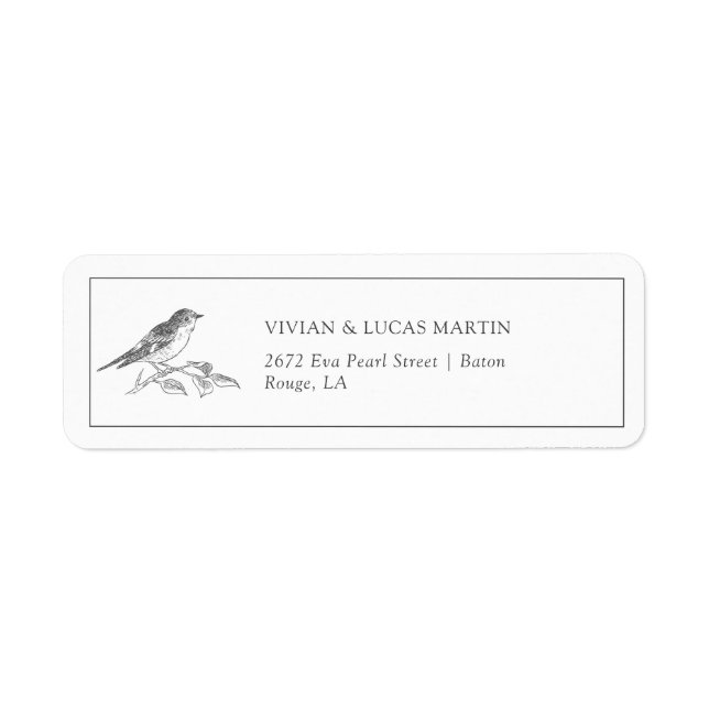 Vintage Fågelsvart och vit Returadress Etikett (Framsidan)