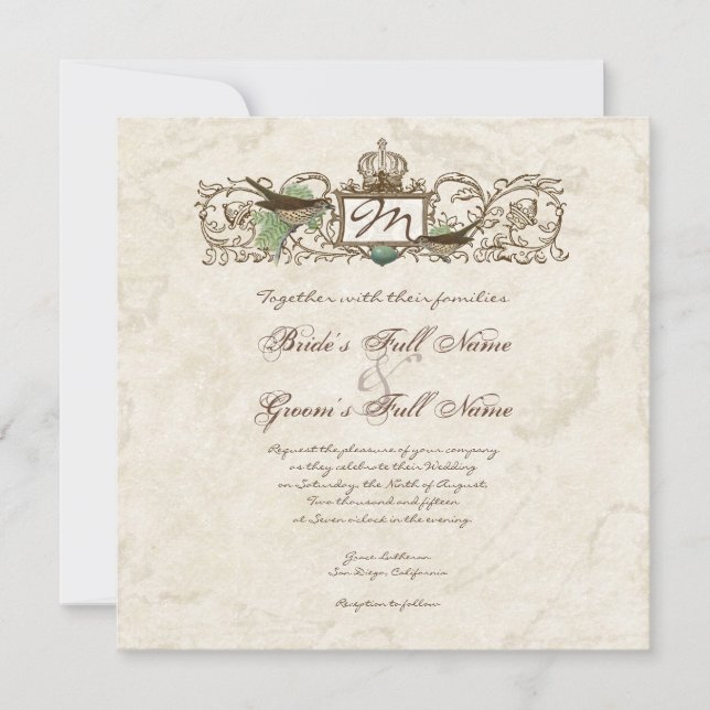 Vintage Fåglar, blåägg - Bröllopsinbjudan Inbjudningar (Framsida)