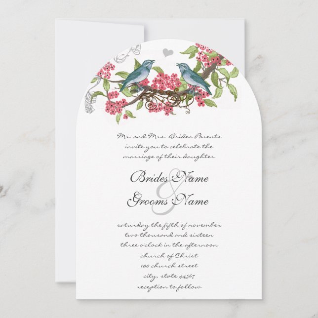 Vintage Fåglar Honeysuckle Teal & Rosa Inbjudningar (Framsida)