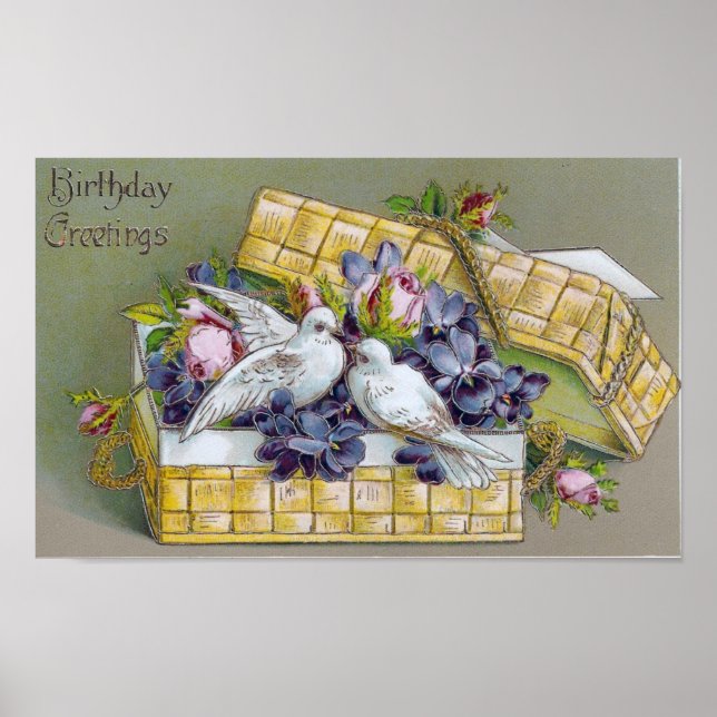Vintage Fåglar i Basket Poster (Framsidan)