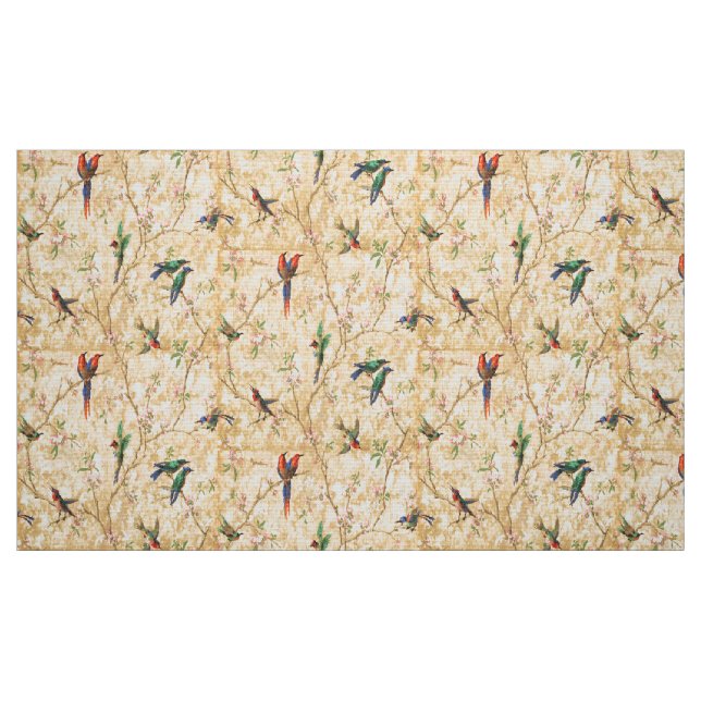 Vintage Fåglar I Blommande Träd Mönster Tyg (Fat Quarter)