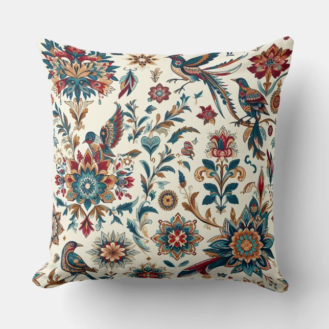 Vintage Fåglar och Blommigtar Mönster Pillow Kudde (Framsida)