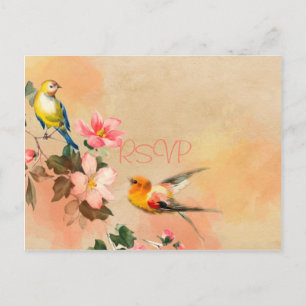 Vintage Fåglar och Blommor Bröllop RSVP med foto Inbjudan Vykort