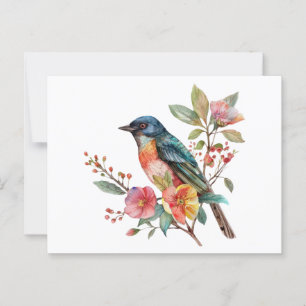 Vintage fåglar och blommor vykort