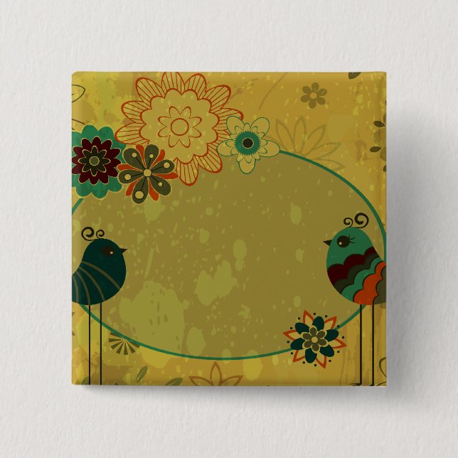 vintage fåglar och blomsterdesign knapp (Framsida)
