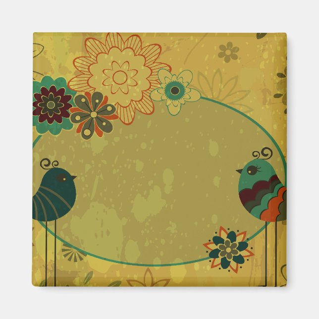 vintage fåglar och blomsterdesign magnet (Framsidan)