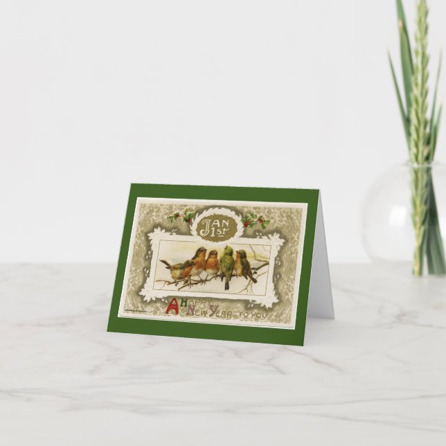 Vintage Fåglar på Gren Helgdag Card Helgkort (Framsida)