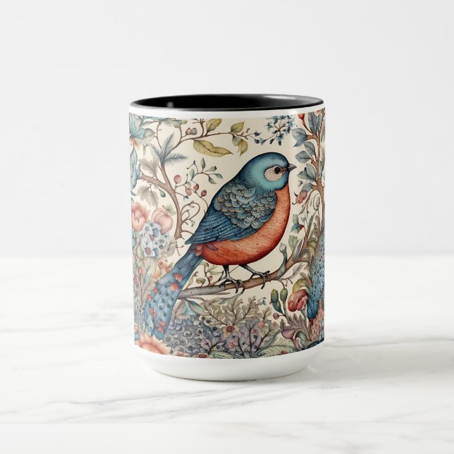 Vintage fåglar skandinavisk tygdesign mugg (Center)